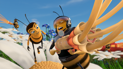 Cena do filme “Bee Movie”, mostrando as abelhas procurando pelo néctar. 